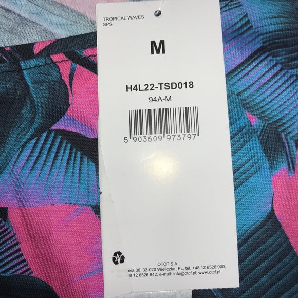 New NWT 4F Crop Top Shirt, Blue Pink Tropical Print Women's M, Floral, Hawaiian - Picture 4 of 12